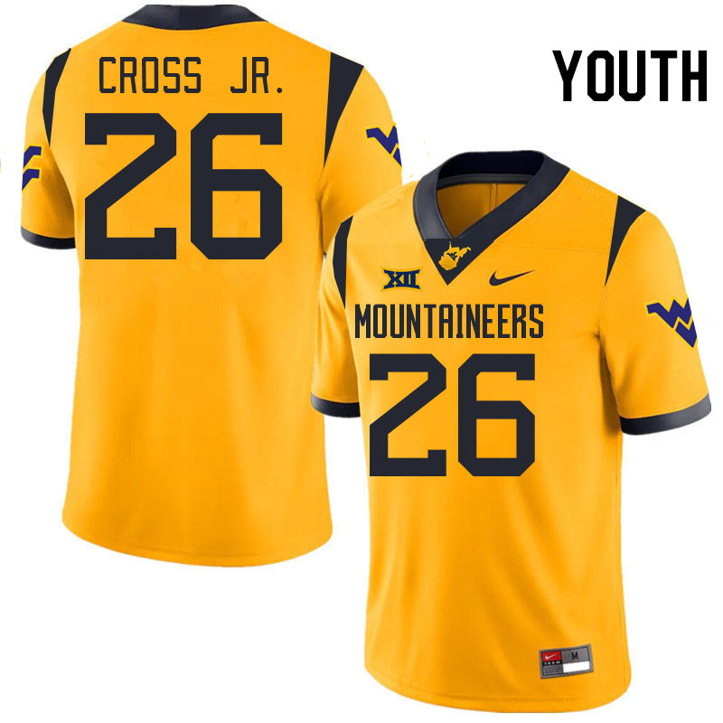 Youth #26 Jason Cross Jr. West Virginia Mountaineers College 2024 New Uniforms Football Jerseys Stit